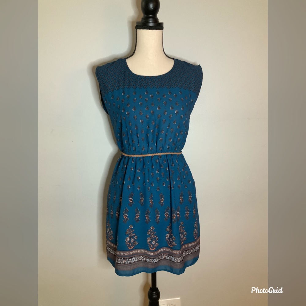 Forever 21 Navy Blue Yellow Flower Dress Small